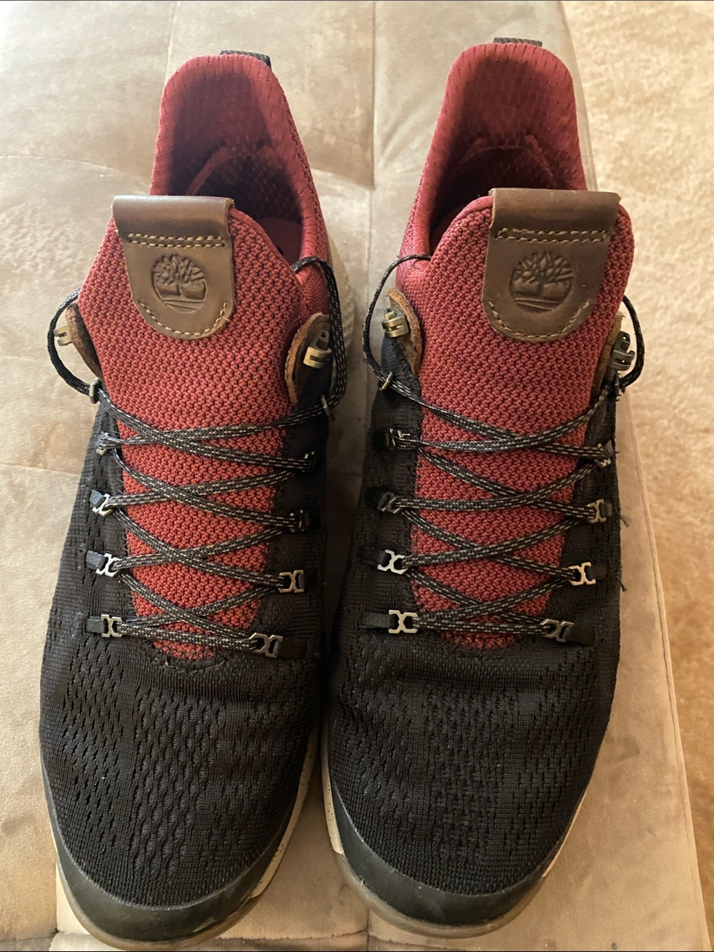 Timberland Men's Black and Burgundy Athletic Hiking Shoes